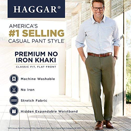 Haggar Men's Premium No-Iron Expandable-Waist Plain-Front Pant