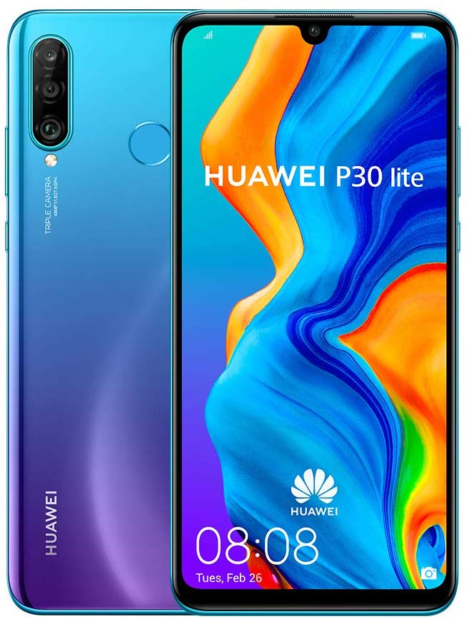 Huawei P30 Lite (128GB, 4GB RAM) 6.15" Display, AI Triple Camera, Dual SIM Global GSM Factory Unlocked MAR-LX3A - International Version, No Warranty (Peacock Blue)