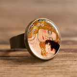 Fashion The Kiss Klimt Starry Night Dome Glass Art Picture Ring Photo Handcrafted Jewelry Adjustable Size Rings Gifts for Girls