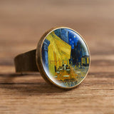 Fashion The Kiss Klimt Starry Night Dome Glass Art Picture Ring Photo Handcrafted Jewelry Adjustable Size Rings Gifts for Girls