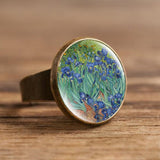 Fashion The Kiss Klimt Starry Night Dome Glass Art Picture Ring Photo Handcrafted Jewelry Adjustable Size Rings Gifts for Girls