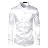 Men's Black Satin Luxury Dress Shirts 2019 Silk Smooth Men Tuxedo Shirt Slim Fit Wedding Party Prom Casual Shirt Chemise Homme