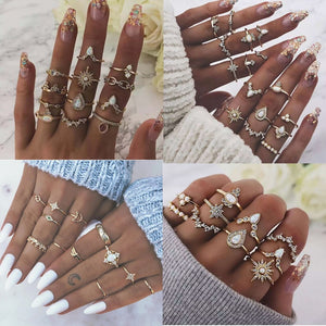 DIEZI 6 Style Vintage Bohemian Opal Knuckle Joint Rings Set For Women Gold Color Flower Crown Moon Finger Rings Jewelry 2019 New